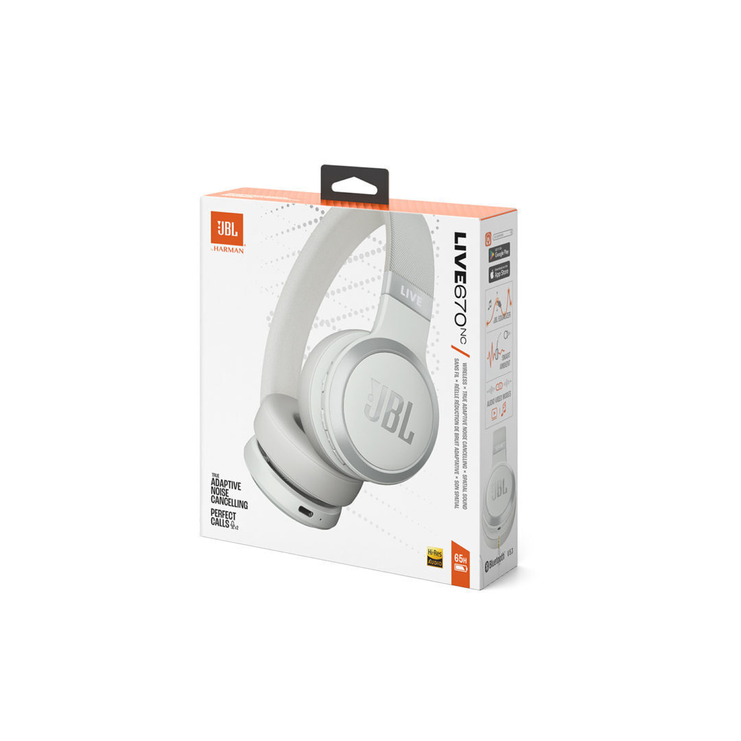 JBL Live 670NC Ασύρματα / Ενσύρματα Over Ear Ακουστικά με 65 ώρες Λειτουργίας και Quick Charge Λευκά