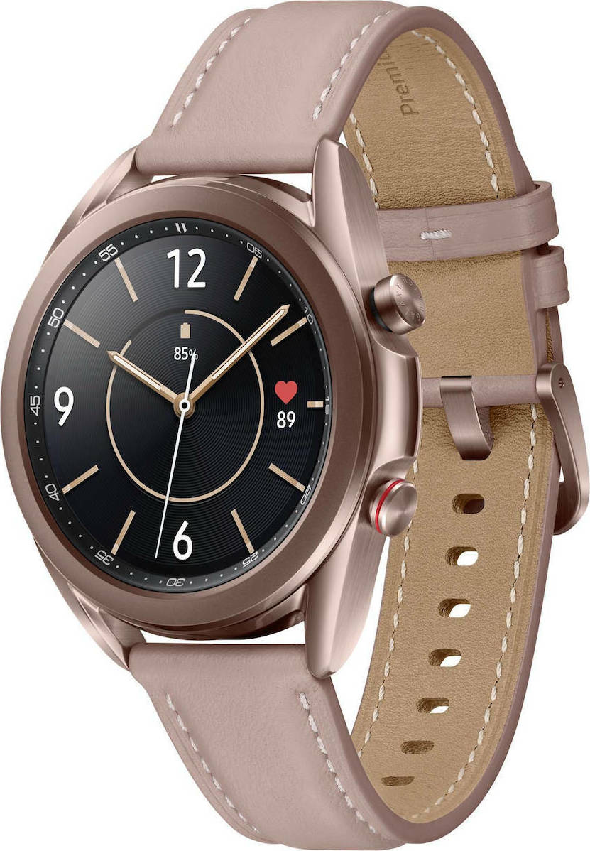 Samsung Galaxy Watch3 LTE Stainless Steel 41mm Αδιάβροχο με eSIM και Παλμογράφο Mystic Bronze