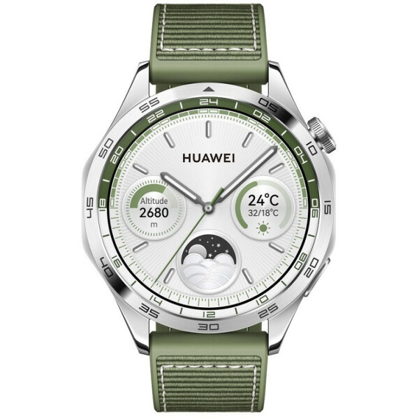 Huawei Watch GT 4 Stainless Steel 46mm Αδιάβροχο με Παλμογράφο Green Composite Strap