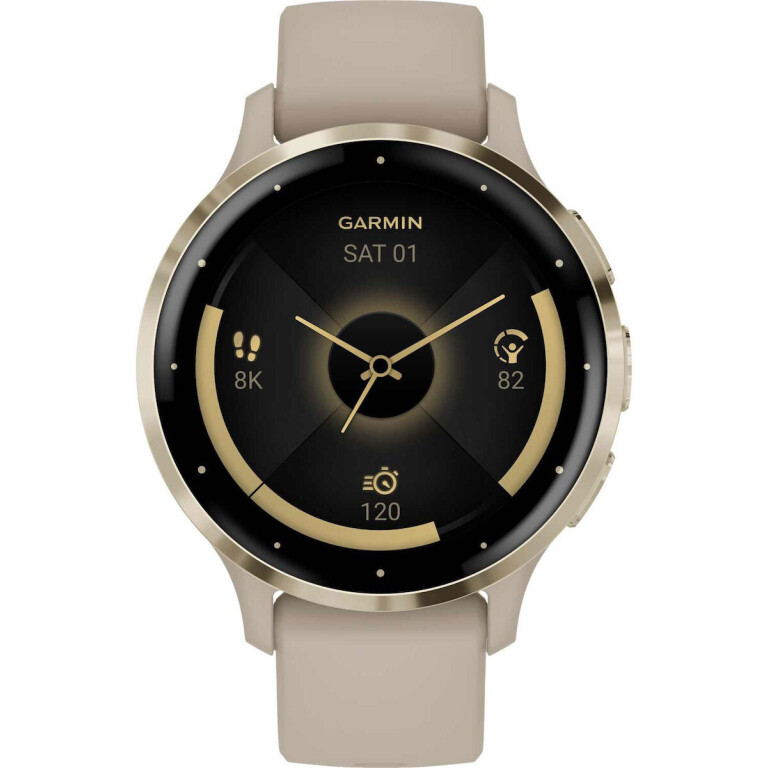 Garmin Venu 3S Stainless Steel 41mm Αδιάβροχο Smartwatch με Παλμογράφο Soft Gold Stainless Steel Bezel with French Gray Case and Silicone Band