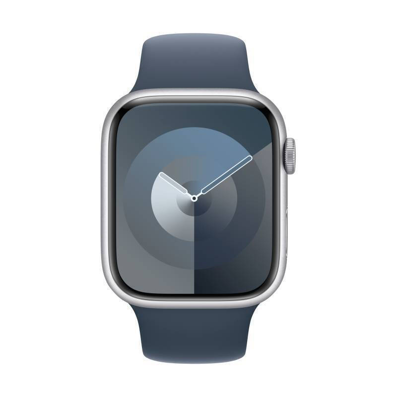 Apple Watch Series 9 Cellular Stainless Steel 45mm Αδιάβροχο με eSIM και Παλμογράφο Silver με Storm Blue Sport Band S/M