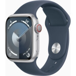 Apple Watch Series 9 Cellular Stainless Steel 45mm Αδιάβροχο με eSIM και Παλμογράφο Silver με Storm Blue Sport Band S/M