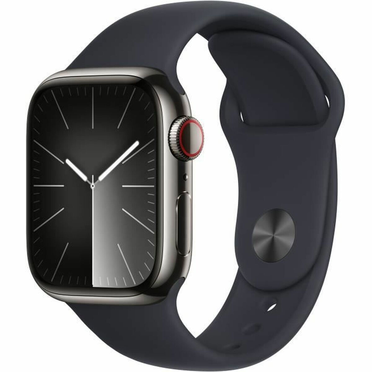 Apple Watch Series 9 Cellular Stainless Steel 41mm Αδιάβροχο με eSIM και Παλμογράφο Graphite Stainless Steel με Midnight Sport Band M/L