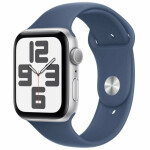 Apple Watch SE 2024 Aluminium 44mm Αδιάβροχο με Παλμογράφο Silver με Denim Sport Band M/L