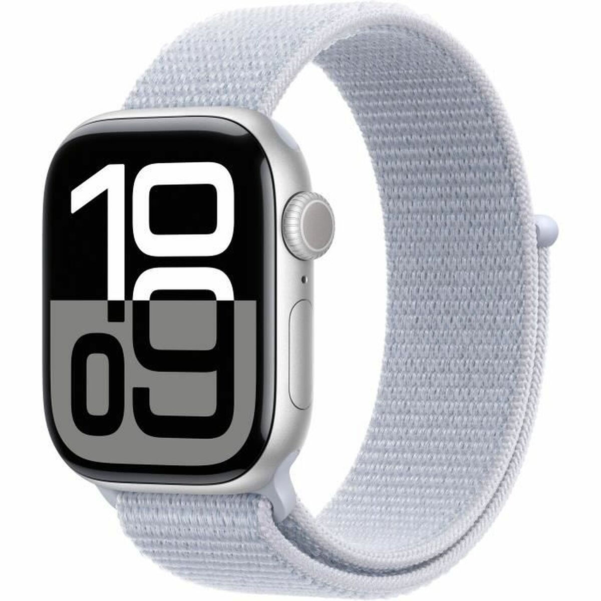 Apple Watch Series 10 Aluminium 42mm Αδιάβροχο με Παλμογράφο Silver με Blue Cloud Sport Loop