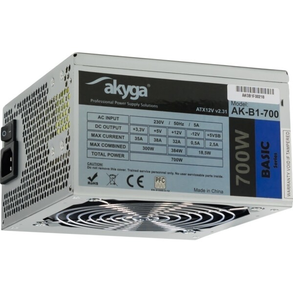 Akyga Basic AK-B1-700 700W Γκρι Τροφοδοτικό Υπολογιστή Full Wired