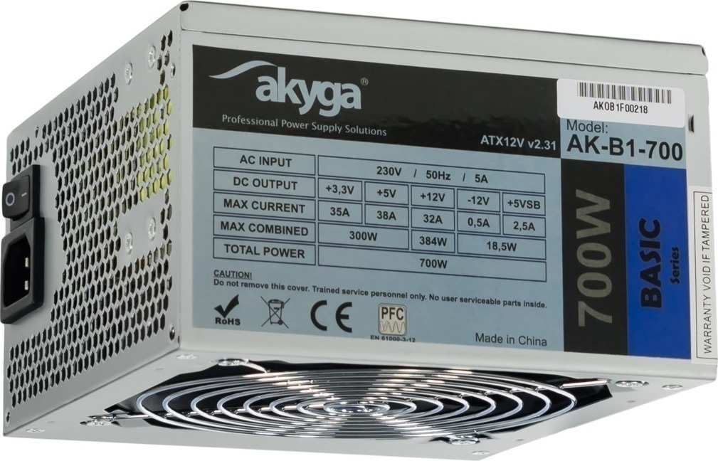 Akyga Basic AK-B1-700 700W Γκρι Τροφοδοτικό Υπολογιστή Full Wired