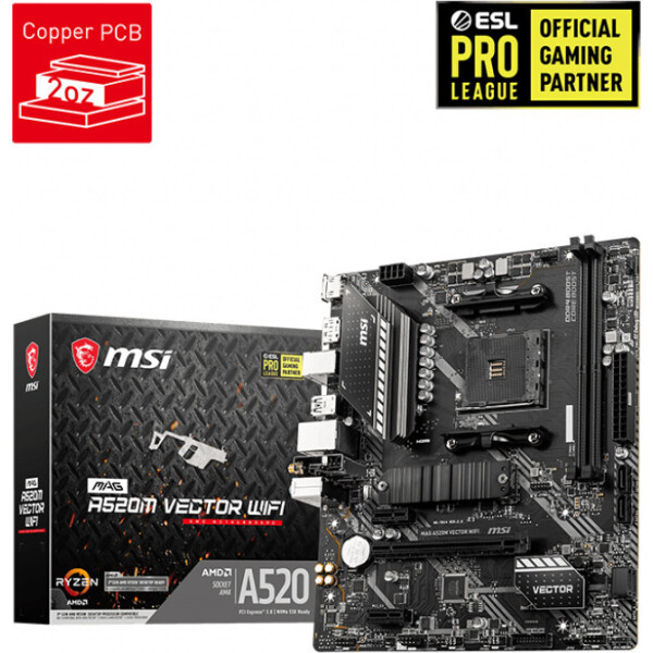 MSI A520M Vector WIFI Motherboard Micro ATX με AMD AM4 Socket 7D14-008R