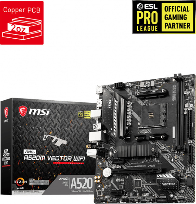 MSI A520M Vector WIFI Motherboard Micro ATX με AMD AM4 Socket 7D14-008R