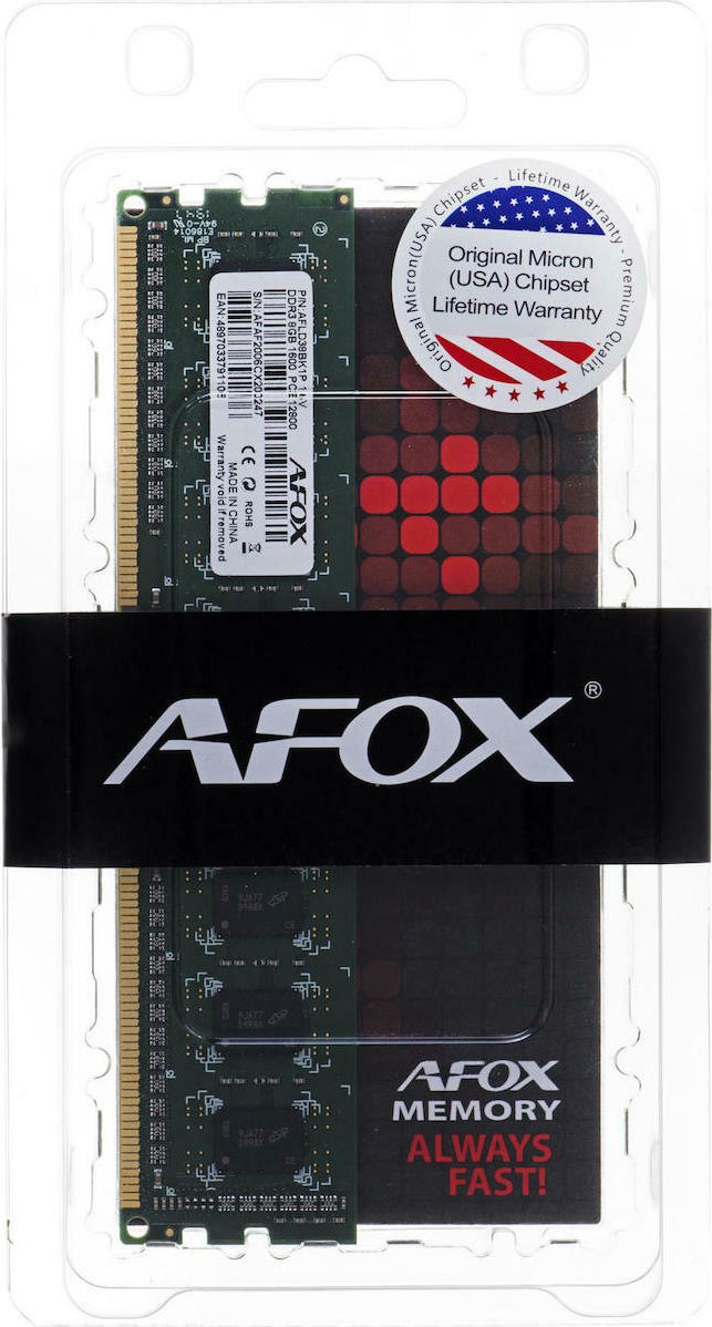 Afox DDR3 με Module 1x8GB και Ταχύτητα 1600 για Desktop Κωδικός AFLD38BK1L