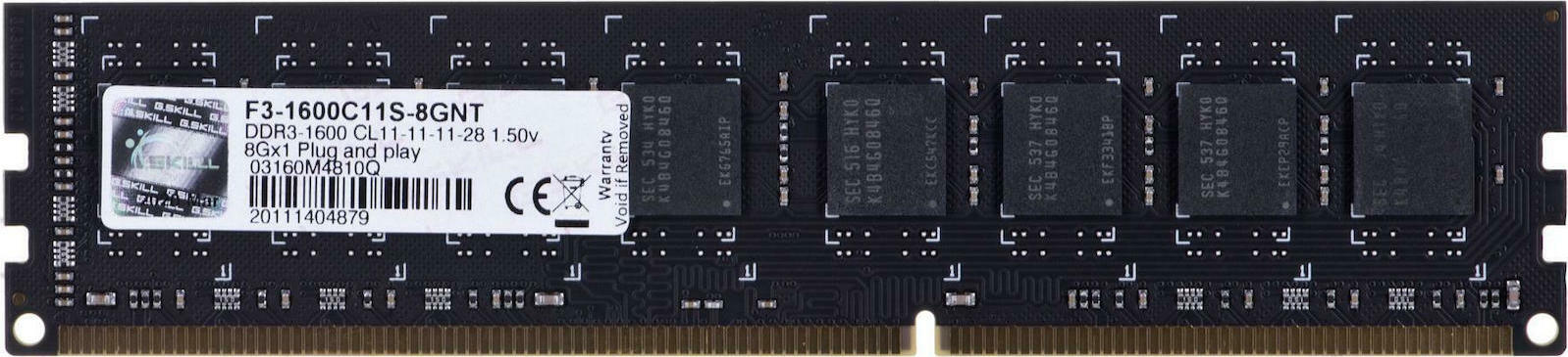 G.Skill Value DDR3 με Module 1x8GB και Ταχύτητα 1600 για Desktop Κωδικός F3-1600C11S-8GNT
