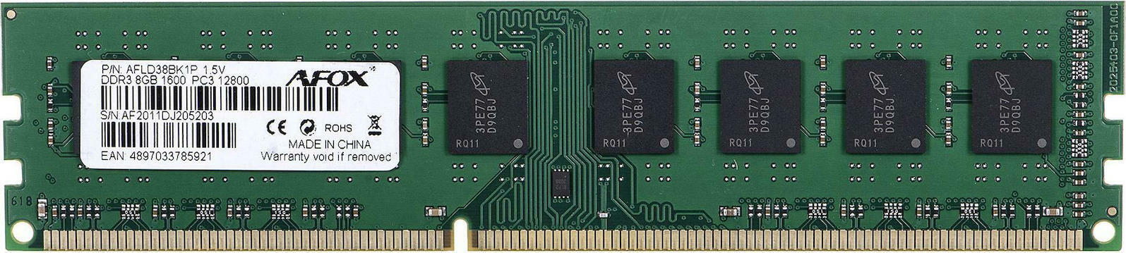 Afox DDR3 με Module 1x8GB και Ταχύτητα 1600 για Desktop Κωδικός AFLD38BK1P