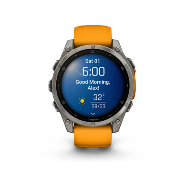 Garmin Fenix 8 Titanium 47mm Αδιάβροχο Smartwatch με Παλμογράφο Sapphire Titanium With Spark Orange/Graphite Silicone Band