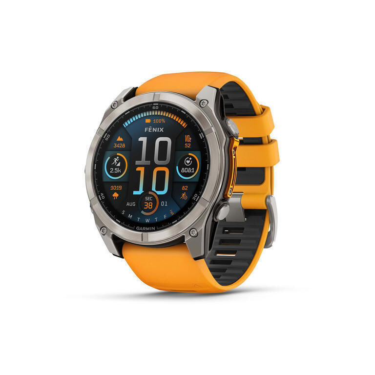 Garmin Fenix 8 Titanium 51mm Αδιάβροχο Smartwatch με Παλμογράφο Sapphire Titanium With Spark Orange/Graphite Silicone Band