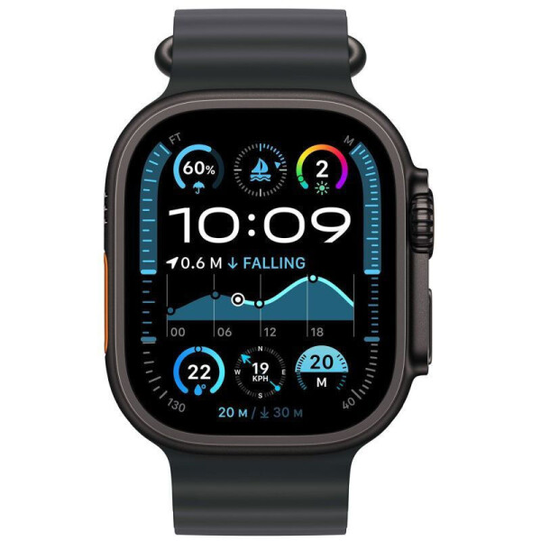 Apple Watch Ultra 2 2024 Titanium 49mm Αδιάβροχο με eSIM και Παλμογράφο Black με Black Ocean Band