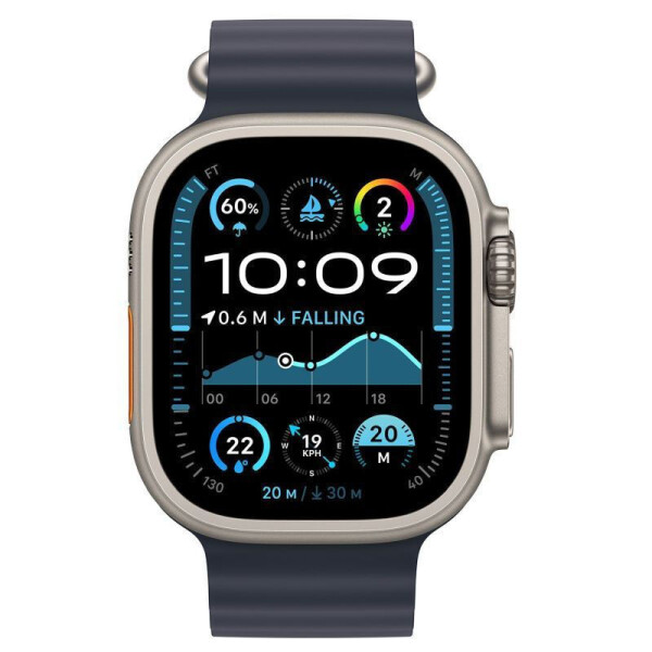 Apple Watch Ultra 2 2024 Titanium 49mm Αδιάβροχο με eSIM και Παλμογράφο Natural με Navy Ocean Band