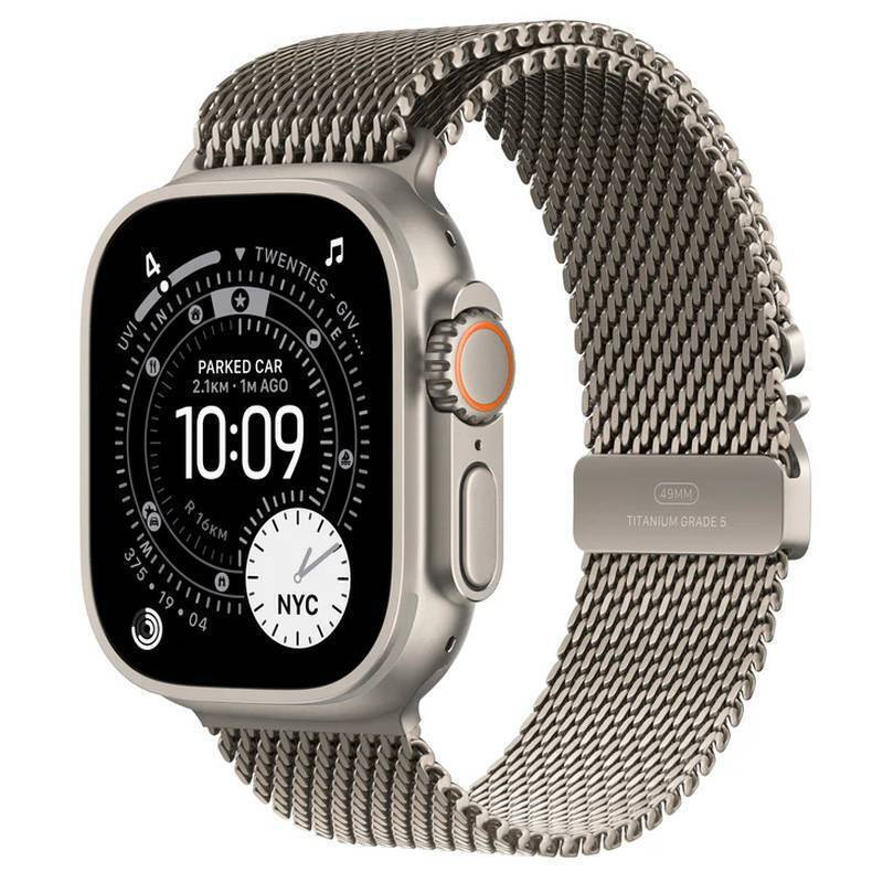 Apple Watch Ultra 3 Titanium 49mm Αδιάβροχο με eSIM και Παλμογράφο Natural Titanium Case with Natural Titanium Milanese Loop - Small