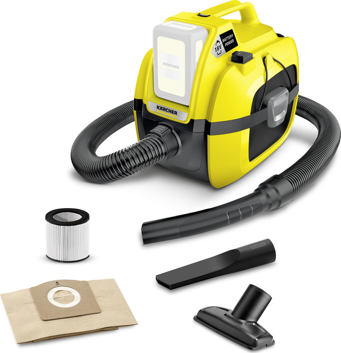 Karcher WD 1 Compact Επαναφορτιζόμενη Σκούπα Υγρών / Στερεών Χωρίς Φορτιστή και Μπαταρία με Πλαστικό Κάδο 7lt Κωδικός 1.198-300.0