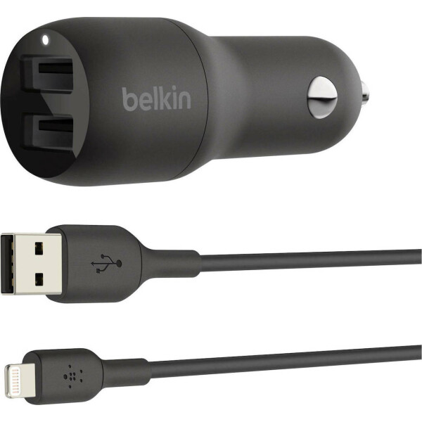 Belkin Φορτιστής Αυτοκινήτου 24W 2.4A με Θύρες 2xUSB μαζί με Καλώδιο Lightning Μαύρος Κωδικός CCD001BT1MBK