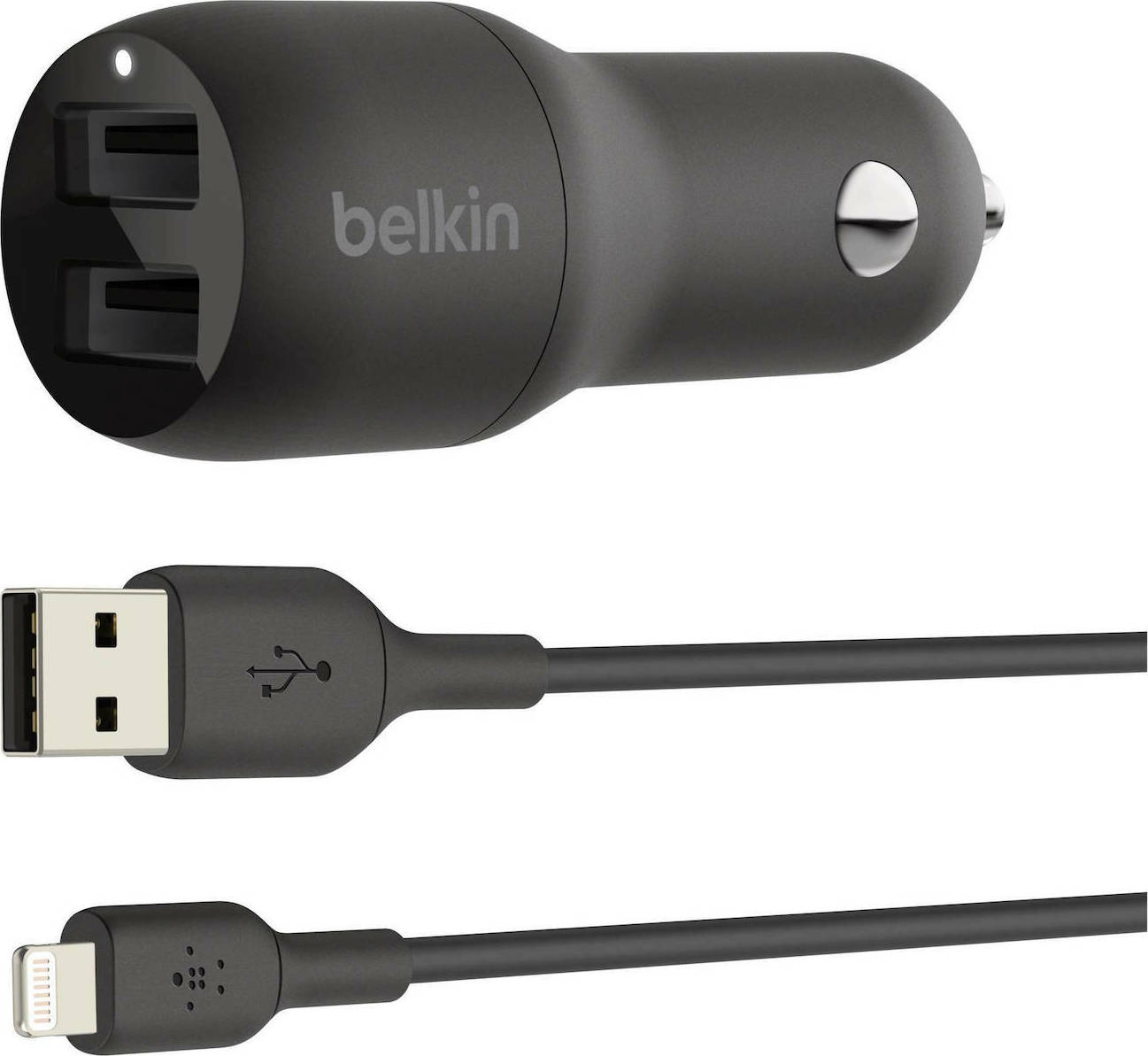 Belkin Φορτιστής Αυτοκινήτου 24W 2.4A με Θύρες 2xUSB μαζί με Καλώδιο Lightning Μαύρος Κωδικός CCD001BT1MBK