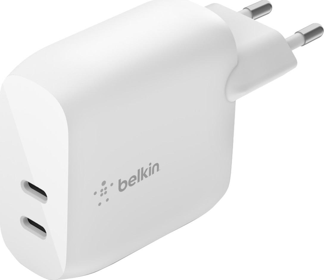 Belkin Φορτιστής Χωρίς Καλώδιο με 2 Θύρες USB-C 20W Power Delivery Λευκός Boost Charge WCB006VFWH