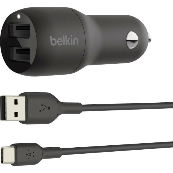 Belkin Φορτιστής Αυτοκινήτου 24W 2.4A με Θύρες 2xUSB μαζί με Καλώδιο Type-C Μαύρος Κωδικός CCE001BT1MBK