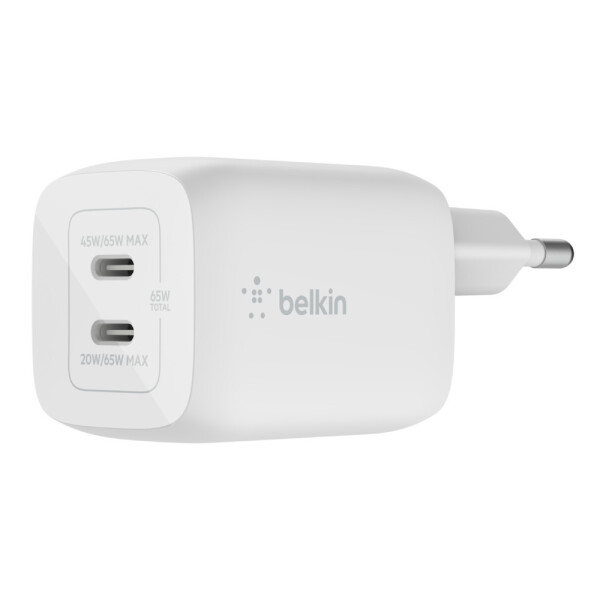 Belkin Φορτιστής Χωρίς Καλώδιο με 2 Θύρες USB-C 65W Power Delivery Λευκός Boost Charge Pro