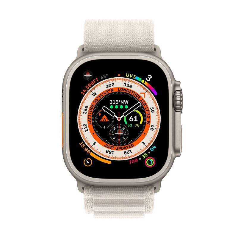 Apple Watch Ultra Titanium 49mm Αδιάβροχο με eSIM και Παλμογράφο Starlight Alpine Loop Large