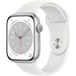 Apple Watch Series 8 Cellular Aluminium 45mm Αδιάβροχο με eSIM και Παλμογράφο Silver with White Sport Band