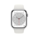 Apple Watch Series 8 Cellular Aluminium 45mm Αδιάβροχο με eSIM και Παλμογράφο Silver with White Sport Band