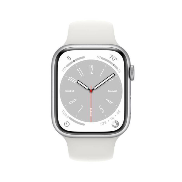 Apple Watch Series 8 Cellular Aluminium 45mm Αδιάβροχο με eSIM και Παλμογράφο Silver with White Sport Band