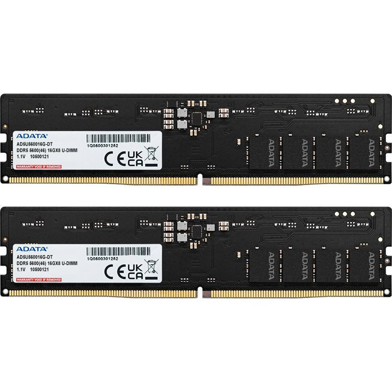 Adata DDR5 32GB RAM με 2x16GB Modules και Ταχύτητα 5600 για Desktop Κωδικός AD5U560016G-DT