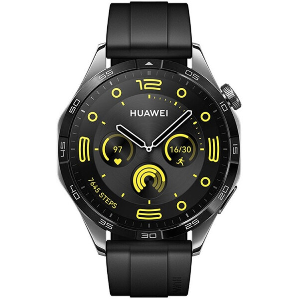 Huawei Watch GT 4 Stainless Steel 46mm Αδιάβροχο με Παλμογράφο Black Fluoroelastomer Strap