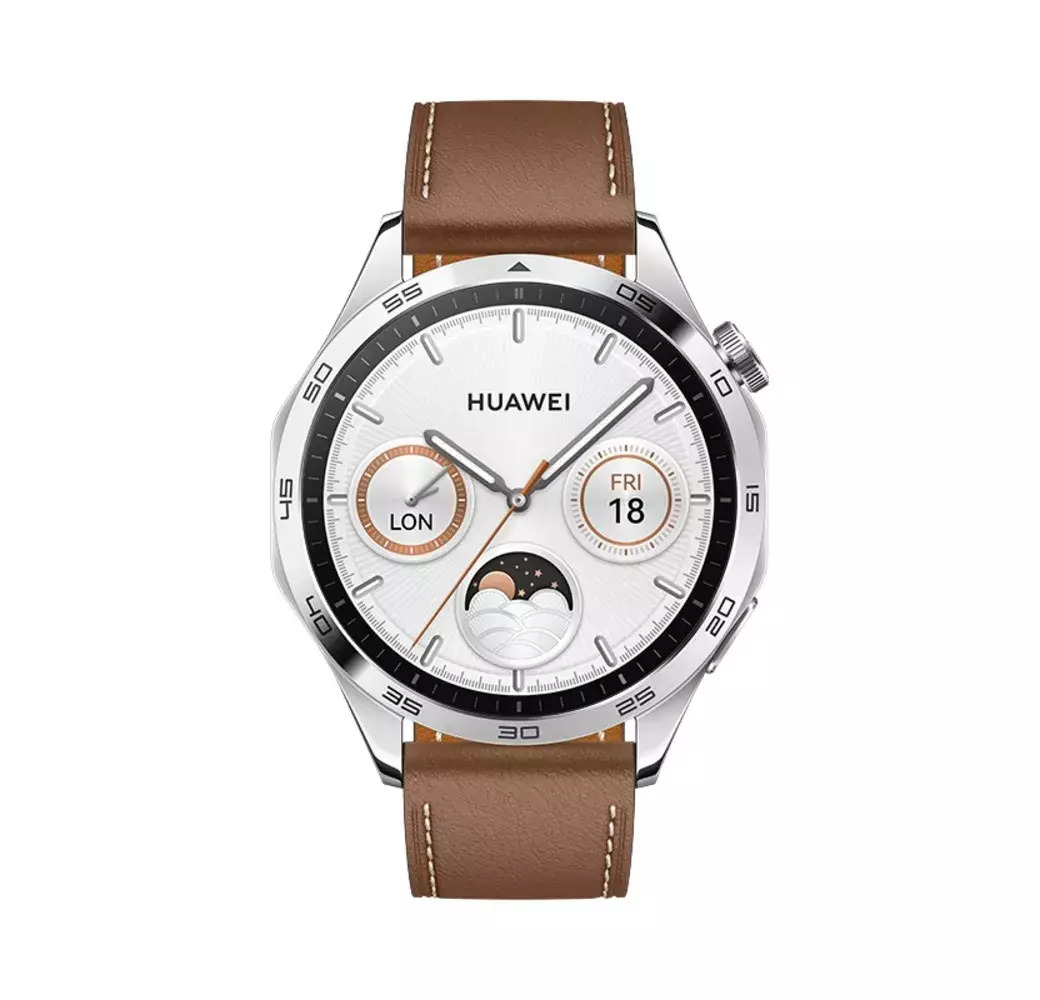 Huawei Watch GT 4 Stainless Steel 46mm Αδιάβροχο με Παλμογράφο Brown Leather Strap