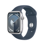 Apple Watch Series 9 Aluminium 45mm Αδιάβροχο με Παλμογράφο Silver με Storm Blue Sport Band M/L