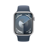 Apple Watch Series 9 Aluminium 45mm Αδιάβροχο με Παλμογράφο Silver με Storm Blue Sport Band M/L