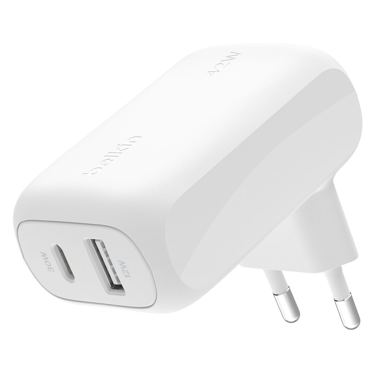 Belkin Φορτιστής Χωρίς Καλώδιο με Θύρα USB-A και Θύρα USB-C 42W Λευκός BOOST Charge