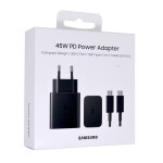 Samsung Φορτιστής με Θύρα USB-C και Καλώδιο USB-C - USB-C 45W Power Delivery Μαύρος EP-TA4510XBEGEU