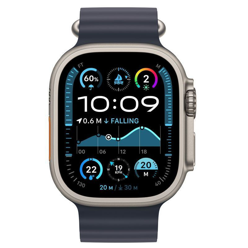 Apple Watch Ultra 2 2024 Titanium 49mm Αδιάβροχο με eSIM και Παλμογράφο Natural με Navy Ocean Band