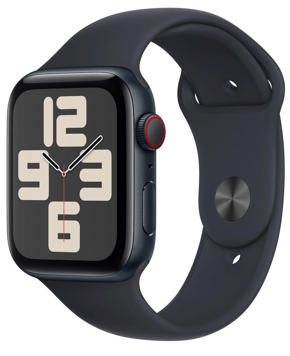 Apple Watch SE 2023 Cellular Aluminium 44mm Αδιάβροχο με eSIM και Παλμογράφο Midnight με Midnight Sport Band M/L