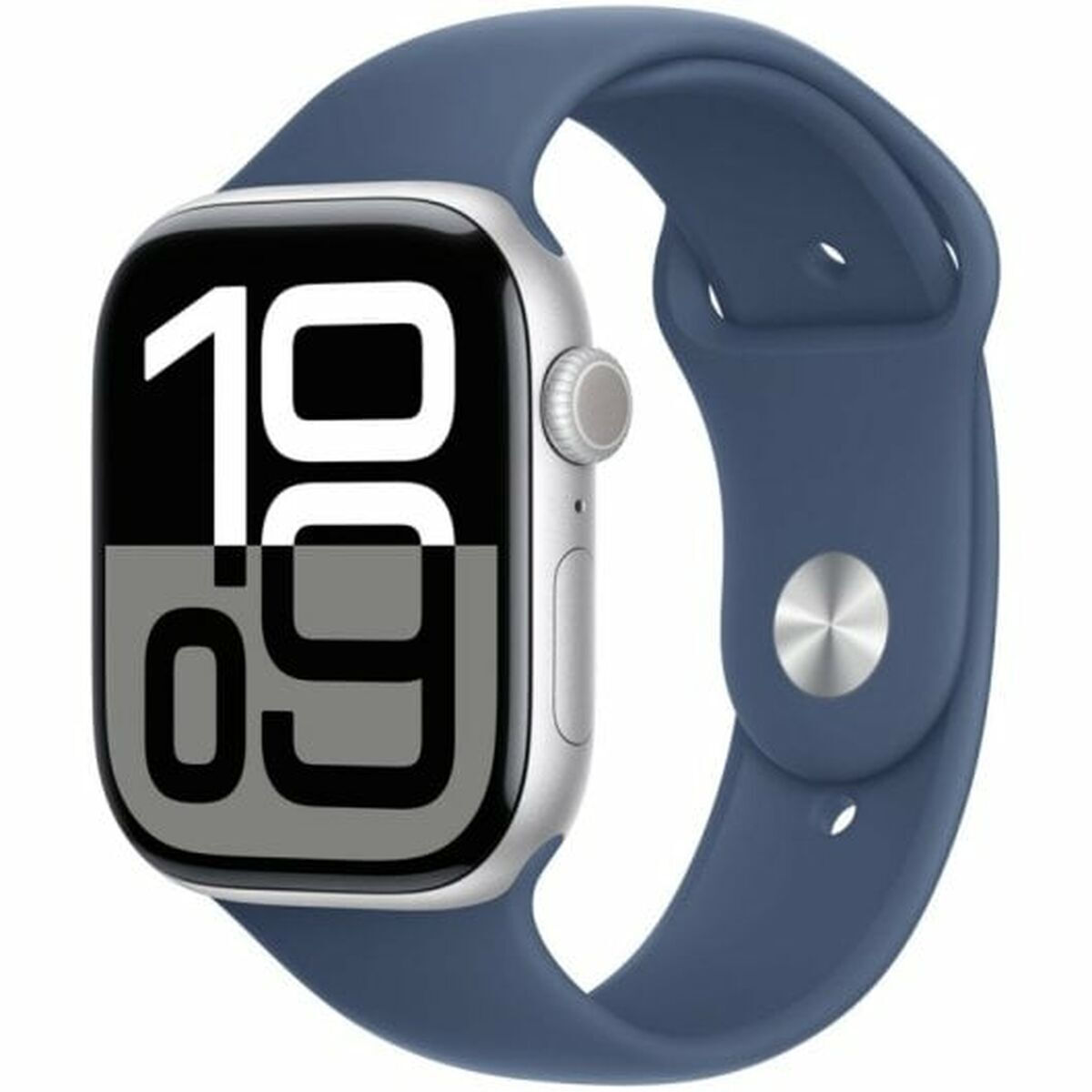 Apple Watch Series 10 Aluminium 46mm Αδιάβροχο με Παλμογράφο Silver με Denim Sport Band S/M