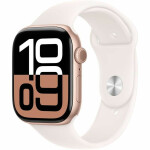 Apple Watch Series 10 Aluminium 46mm Αδιάβροχο με Παλμογράφο Rose Gold με Light Blush Sport Band M/L