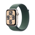 Apple Watch SE 2024 Aluminium 44mm Αδιάβροχο με Παλμογράφο Starlight με Lake Green Sport Loop