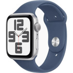 Apple Watch SE 2024 Aluminium 44mm Αδιάβροχο με Παλμογράφο Silver με Denim Sport Band S/M