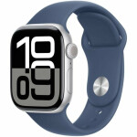 Apple Watch Series 10 Aluminium 42mm Αδιάβροχο με Παλμογράφο Silver με Denim Sport Band S/M