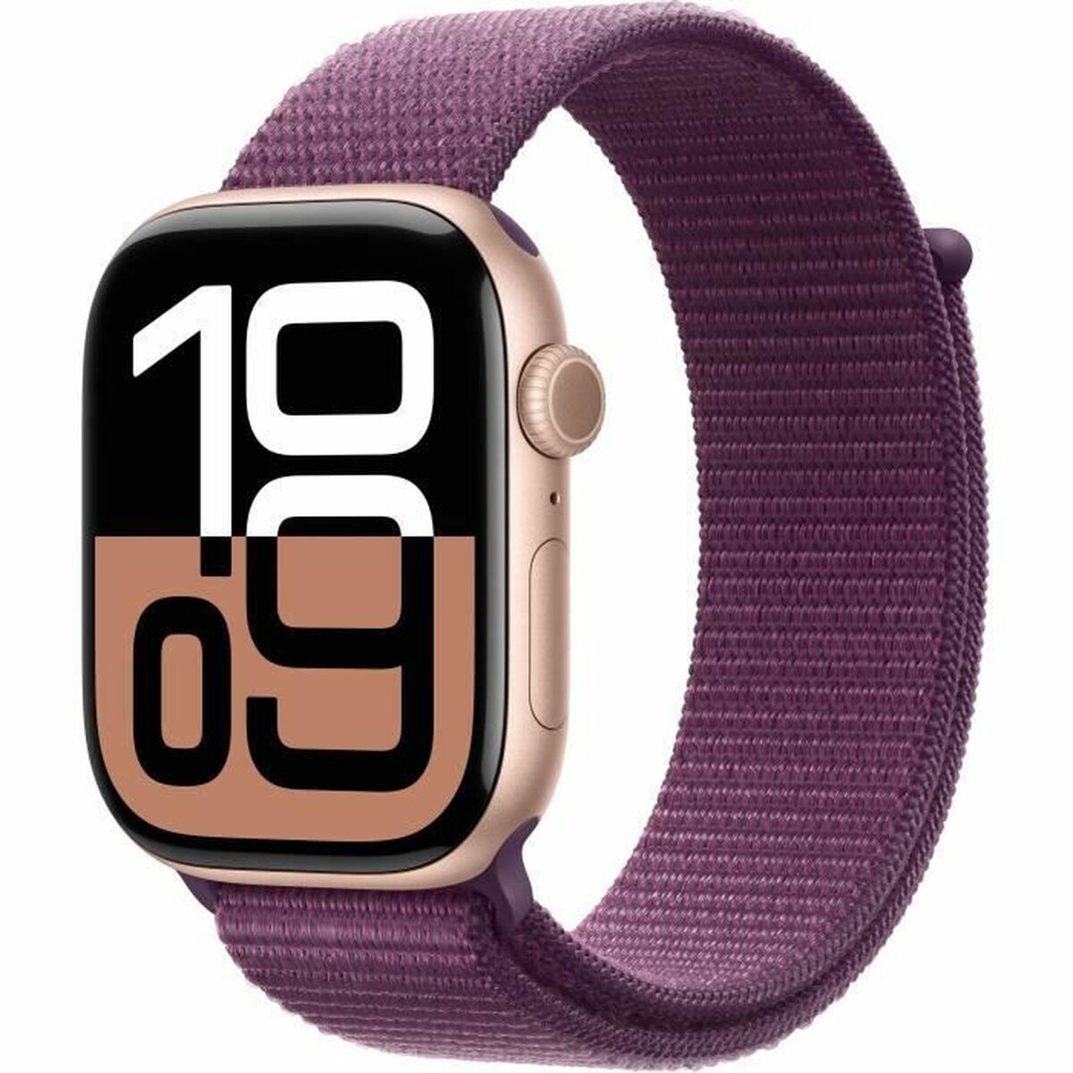 Apple Watch Series 10 Aluminium 46mm Αδιάβροχο με Παλμογράφο Rose Gold με Plum Sport Loop