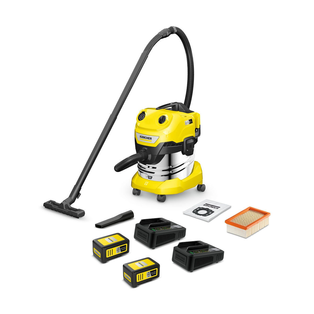 Karcher WD 4-18 S Dual Επαναφορτιζόμενη Σκούπα Υγρών / Στερεών με Πλαστικό Κάδο 20lt Κωδικός 1.628-626.0