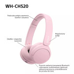 Sony WH-CH520 Ασύρματα / Ενσύρματα On Ear Ακουστικά με 50 ώρες Λειτουργίας και Quick Charge Ροζ