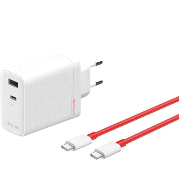 OnePlus Φορτιστής με Θύρα USB-A και Θύρα USB-C και Καλώδιο USB-C - USB-C 120W Power Delivery Λευκός SuperVooc