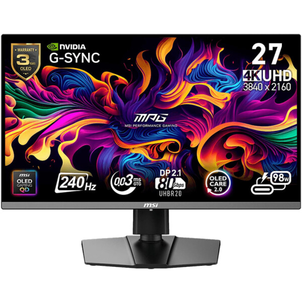 MSI MPG 272URX QD-OLED HDR Gaming Monitor 26.5 4K 3840x2160 240Hz με Χρόνο Απόκρισης 0.03ms GTG